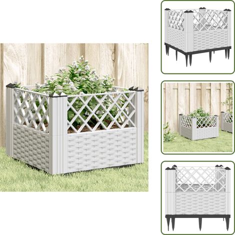 The Living Store Pflanzkasten mit Erdspießen Weiß 43,5x43,5x43,5 cm PP - Gartengefäß - Pflanzkasten - Hochbeet - Blumenerde - Balkonpflanzen (1/5)