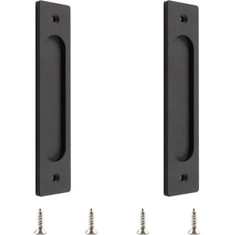 Lot de 2 poignées de porte coulissante rectangulaires encastrées en alliage d'aluminium avec vis de montage pour porte coulissante Noir (1/4)