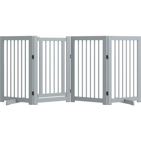 Barrière pour chien autoportante-4 panneaux pliables-avec porte et supports-Stair-Couloir-Gris-220x8,2x91cm (1/5)