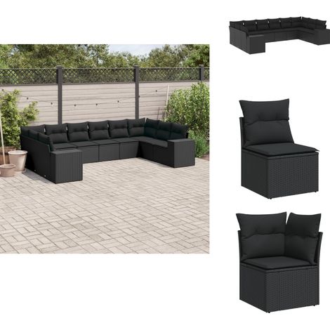 Salon de jardin 10 pcs avec coussins noir résine tressée - Salon De Jardin - Meuble De Jardin - Salon Extérieur - Ensemble De Canapés - Résine Tressée (1/5)