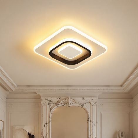 Plafoniera LED quadrata 23 W 2300 lm, 24×24×5 cm, 3 temperature colore, memoria, design geometrico, bianca e nera, per soggiorno e camera (1/5)