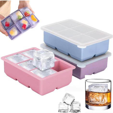 3 Pièces Bac à glaçons, Moule carré avec couvercle, Silicone sans BPA, Pour congélateur, Cocktail et fête