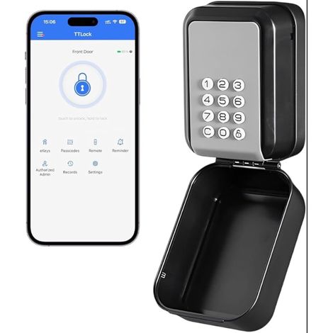 Coffre-fort à clés avec code numérique extérieur, coffre-fort à clés avec manilles, avec application et code PIN, boîte à clés avec code numérique (1/5)