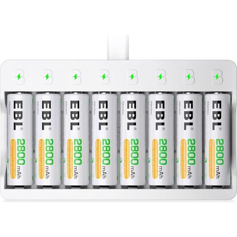 Chargeur de Piles Rechargeables, avec 8x AA Piles Rechargeables Charge Ultra Rapide, USB-C Charge, Facile Utilisation Domestique et Bureau (1/5)