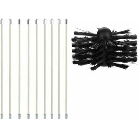 Schornstein- und Pelletofen-Reinigungsset – 9 flexible 40 cm Stangen + 100 mm Kopf – komplettes Profi-Set