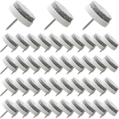 50 Pièces Clous Patins de Meuble de 24 mm Noir Pads en Feutre Glide avec Boîte de Rangement pour Chaise de Meubles en Bois,Tabourets et Pieds de Table (blanche)