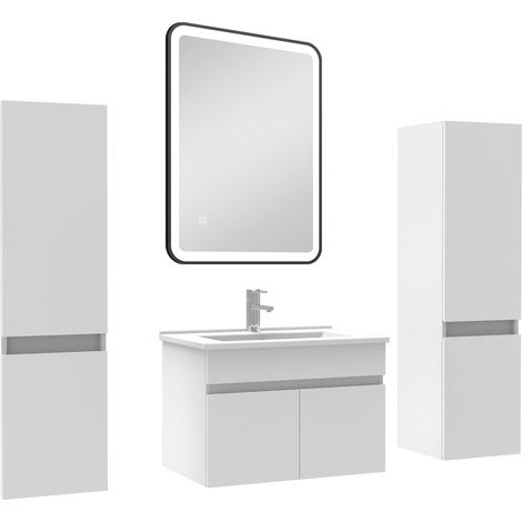 Acezanble Meuble simple vasque blanc 60cm avec colonne + miroir 3 couleurs + dimmable (1/5)