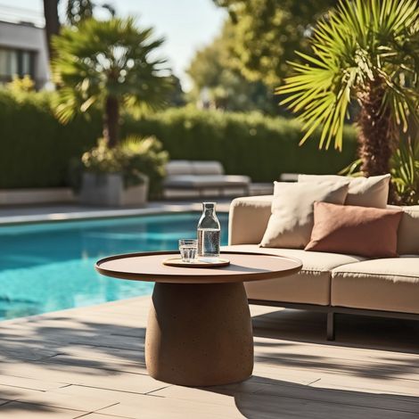 NESTOR - Table basse ronde en béton marron D80cm (1/5)