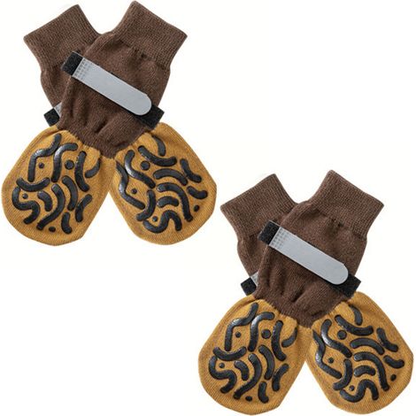 4 paires Chaussettes antidérapantes pour chiens, double face avec bandes adhérentes, confort respirant et maintien ajustable (1/5)