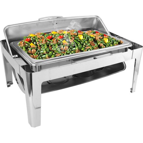 Réchaud Buffet Rectangulaire Simple 9L en Acier Inoxydable avec Couvercle Vitre Transparent et Chauffage au Gel pour Catering (1/4)