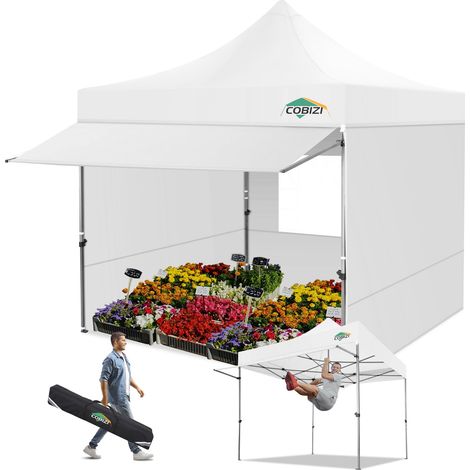 Tente-baldaquin Pop-up de 3 x 3 m avec auvent et parois latérales, très résistante Commerciale de 3 x 3 m, imperméable instantanée, Pare-Soleil UPF 50+, pour extérieur, fêtes, marchés (Blanc) (1/5)