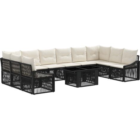 Conjunto de sofás de jardín 11 uds. Negro y Blanco Crema vidaXL (1/5)