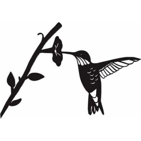 Silhouette d'oiseau en métal - Silhouette d'oiseau en fer forgé noir, oiseau sur une branche, décoration murale colibri, convient pour la maison, le jardin, le patio, la terrasse et une utilisation en