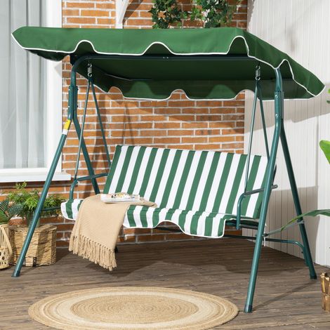 Ensemble de Jardin 3 Places en Acier et Tissu Teslin avec Toit Pare-soleil, 172x110x153 cm, Blanc et Vert (1/5)