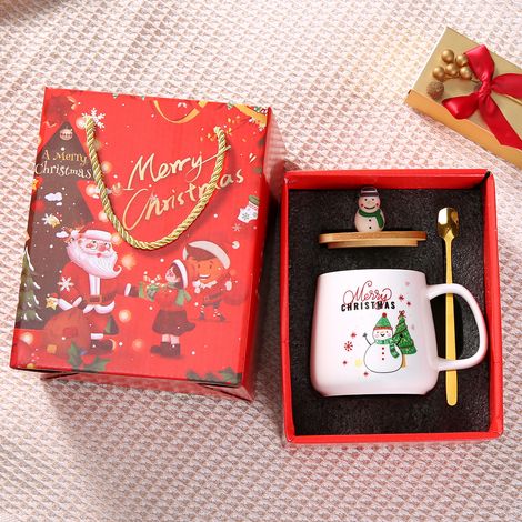 Tasse à café créative de Noël en céramique avec couvercle et cuillère, coffret cadeau Père Noël fantôme, coffret cadeau bonhomme de neige (1/5)