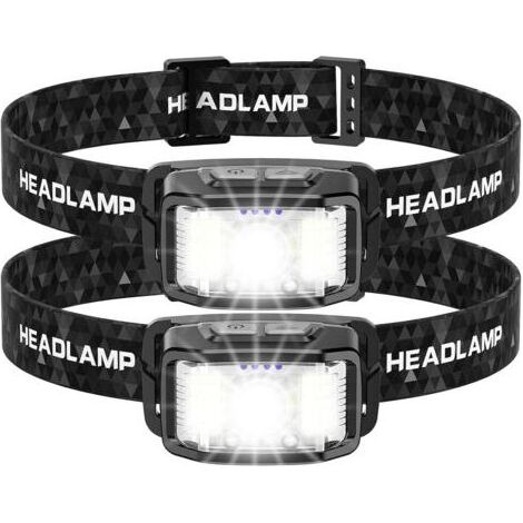 2er-Pack extrem leistungsstarke LED-Stirnlampen, 2000 Lumen, Bewegungssensor, zum Angeln, Campen, Radfahren und Laufen (1/4)