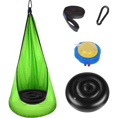 Chaise Hamac Suspendue pour Enfants, Siège Suspendu Mignon avec Coussin d'air en PVC, Sac Suspendu comme caverne câline ou Appareil de Gymnastique pour Les espaces extérieurs intérieurs--vert (1/5)