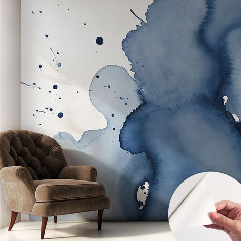 Carta da parati autoadesiva - fotomurale - decorazione parete - stile elegante - decorazione casa - Spruzzi blu scuro 250x250 cm (1/5)