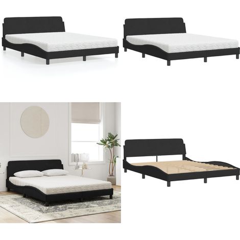 Bett mit Matratze Schwarz 160x200 cm Samt - Samtsofa - Doppelbett - Boxspringbetten - Schlafzimmermöbel - Bettgestell - Home & Living (1/5)