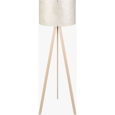 SYMO Lampe sur pieds avec abat jour en PVC beige pieds couleur bois clair (1/5)