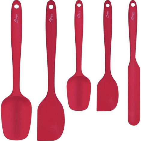 Lebensmittelechte Silikonspatel, Küchenhelfer zum Kochen und Rühren, hitzebeständig, antihaftbeschichtet, spülmaschinenfest, BPA-frei, rot (1/5)