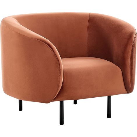 Sillón curvo moderno Art Deco patas negras terciopelo naranja Loen