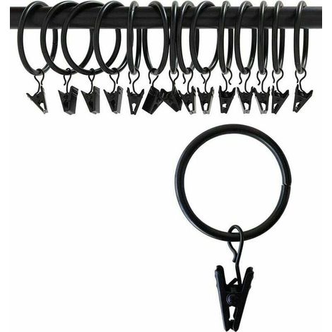 Draperie Rideau Clips avec des Anneaux (Φ50mm, Set de 16) - Antirouille Mat Acier Inoxydable Tringle à Rideau Anneaux Clip avec Oeillets pour Party Light, Tente (Vintage Black, 2 Pouces)