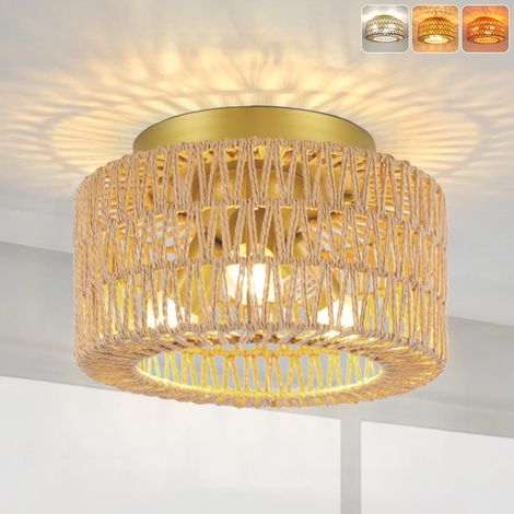 Plafonnier en rotin, lustre bohème, suspension avec ampoule, lustre de plafond de style Wabi-sabi, 3 températures de couleur (3000K-6000K) (1/5)