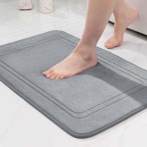 Tapis de Bain Mémoire de Forme - Absorbant et Antidérapant pour Salle de Bain et Salon - 50 x 80 cm - Gris (1/5)