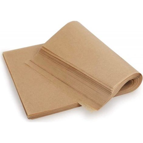Lot de 100 feuilles de papier sulfurisé prédécoupées marron 20 x 30 cm, antiadhésives, non blanchies, double face, siliconées (1/3)