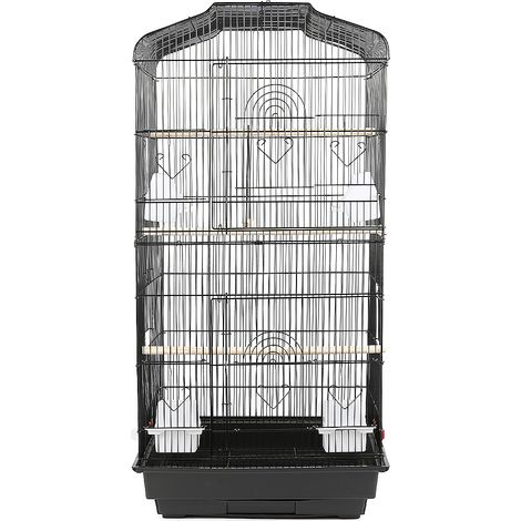 HALOYO Gabbia Voliera per Uccelli Pappagalli in Metallo e Legno con Piedistallo Carrello 46 x 36 x 93cm nera (1/5)