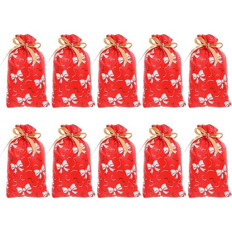 Lot de 10 sacs à cordon coulissant pour Noël, pratiques pour offrir des bonbons et autres gourmandises. Petites pochettes cadeaux.-15X23CM (1/3)