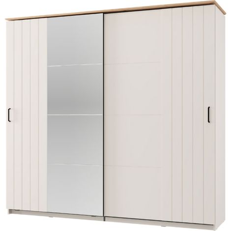 Guardaroba 2 Ante Aurovi, Armadio Camera da Letto 2 Ripiani, Appendiabiti, Apertura Scorrevole, 220x205h cm Bianco Crema