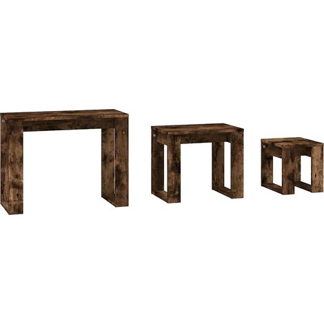 Maison Exclusive - Tavolini Impilabili 3 pz Rovere Fumo in Legno Multistrato (1/5)