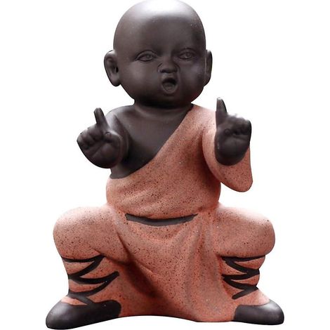 Statuette de Bouddha moine Kung Fu, figurine pour plateau à thé de jardin zen, décoration pour la maison et le bureau (rouge) (1/5)