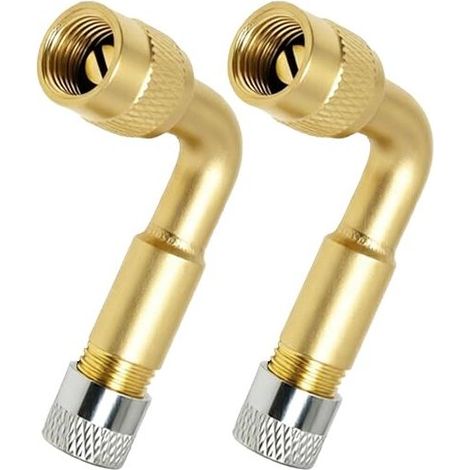 90 Degree Tire Valve Extender, Brass Motorcycle Angled Valve, Universal Inflator Tip for Car, Truck, Bike and Scooter, Tire Valve Adapter with Cap (1/5)