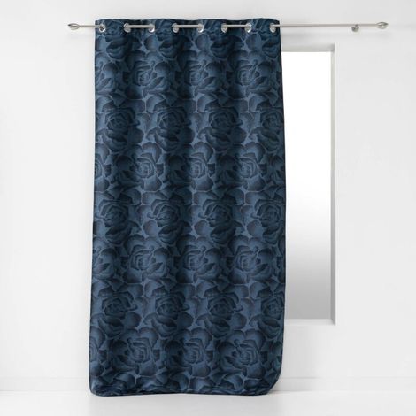 Rideau a oeillets 140 x 280 cm jacquard rosalina Navy (1/4)