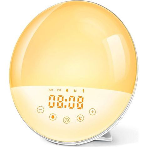 Eveil Lumière LED Lampe de Chevet Fonction d'Enregistrement Réveil Lumière 30 Niveaux de Luminosité Simulateur d'Aube et Crépuscule Lampe Réveil avec 8 Sons Naturels Fonction Snooze 7 Couleurs- (1/5)