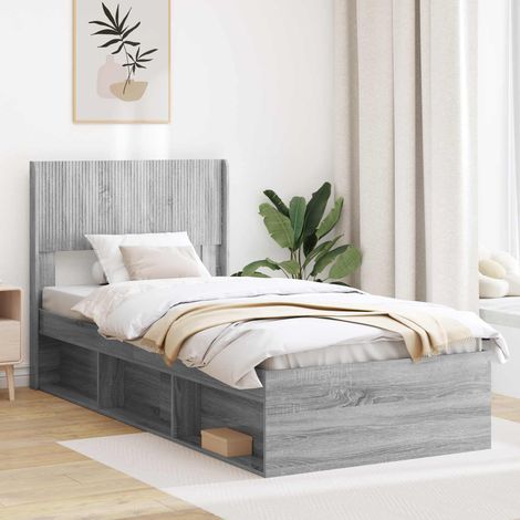 vidaXL Bed Frame with Storage and Headboard Grey Sonoma 75 x 190 cm (1/5)