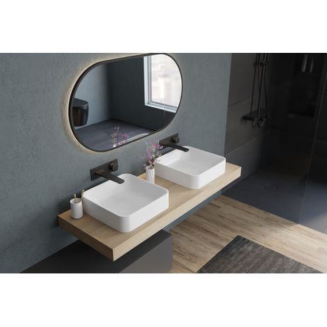 BERNSTEIN - Lavabo de pedestal de diseño Mineral fundido Baño - NT8564 - 40x40x10,5cm Estera blanca, Con desagüe, Sin tapa Blanco mate, Con desagüe, sin adicional Abertura