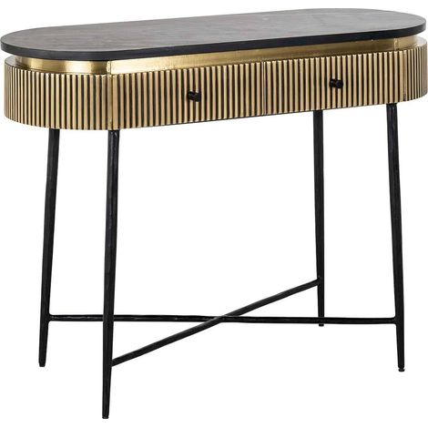 Console élégante 2 tiroirs finition or - Doré et noir (1/5)