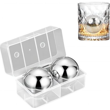 2er Set Edelstahl Eiskugeln mit Kunststoffbox Wiederverwendbare Kühlsteine für Whisky, Cocktails und Bier Das perfekte Geschenk für Vater oder Eh (1/5)
