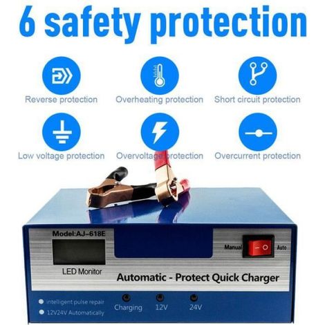 1 Chargeur de batterie 12V/24V, Intelligent, 10A, Universel, Voiture Moto (1/3)