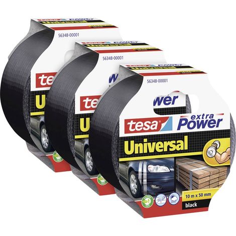 tesa extra Power® UNIVERSAL 56348 Nastro in tessuto Nero (L x L) 10 m x 50 mm 3 pz.
