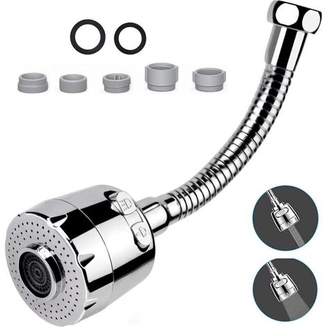 Rallonge Robinet Cuisine 20cm Flexible Embout Aérateur Brise Jet 2 Modes Rotation 360 Degrés Accessoire Mitigeur Évier