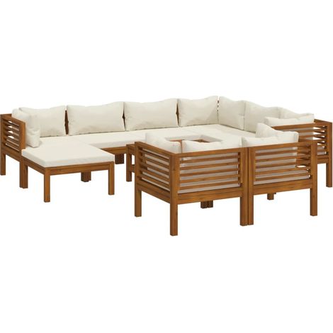 Set Divani da Giardino 10 pz con Cuscini Crema in Legno Acacia vidaXL