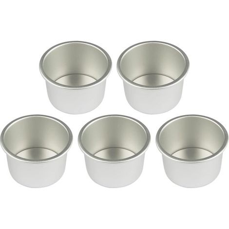 5 teiliges Set aus runden Mini Kuchenformen (5 cm Durchmesser) Backformen Backblech Aluminium Käsekuchenformen mit herausnehmbarem Boden Antihaft (1/5)