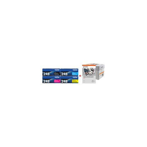 Brother TN-248 MCVP negro / cian / magenta / amarillo / Blanco Value Pack + Prindo Universal Papier 2500 Blatt