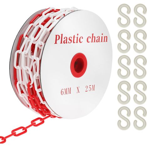 25m chaîne barrière rouge/blanc 6mm plastique, pour contrôle quantité, trafic, file d'attente (1/5)