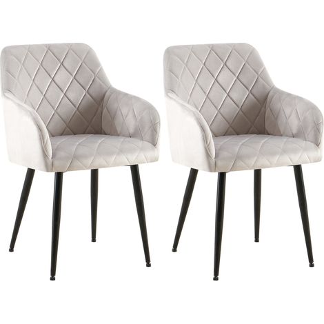Lot de 2 chaises de salle à manger en velours gris avec coutures décoratives en losange pieds noir chic et contemporain 100007649